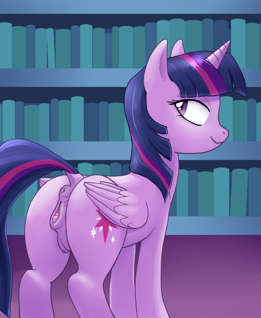 2018 absurd_res anatomically_correct anatomically_correct_anus anatomically_correct_pussy animal_anus animal_genitalia animal_pussy anus areola bedroom_eyes book butt clarion clitoral_winking clitoris cutie_mark digital_media_(artwork) dock equine equine_anus equine_pussy feathered_wings feathers featureless_crotch female feral folded_wings friendship_is_magic fur hair half-closed_eyes hi_res horn inside inviting library looking_at_viewer looking_back mammal multicolored_hair my_little_pony nipples presenting presenting_anus presenting_hindquarters presenting_pussy princess puffy_anus purple_eyes purple_feathers purple_fur pussy raised_tail royalty seductive smile solo solo_focus teats twilight_sparkle_(mlp) winged_unicorn wings