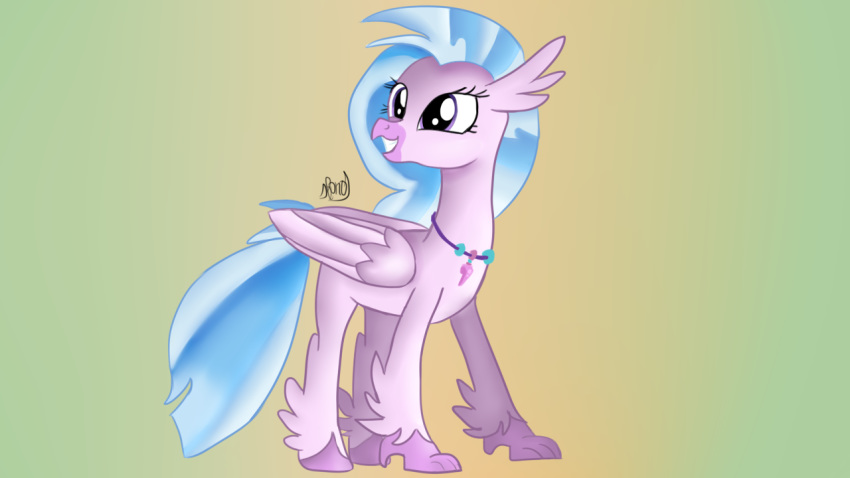 avian feathered_wings feathers female hippogryph jbond my_little_pony purple_eyes silverstream_(mlp) solo wings