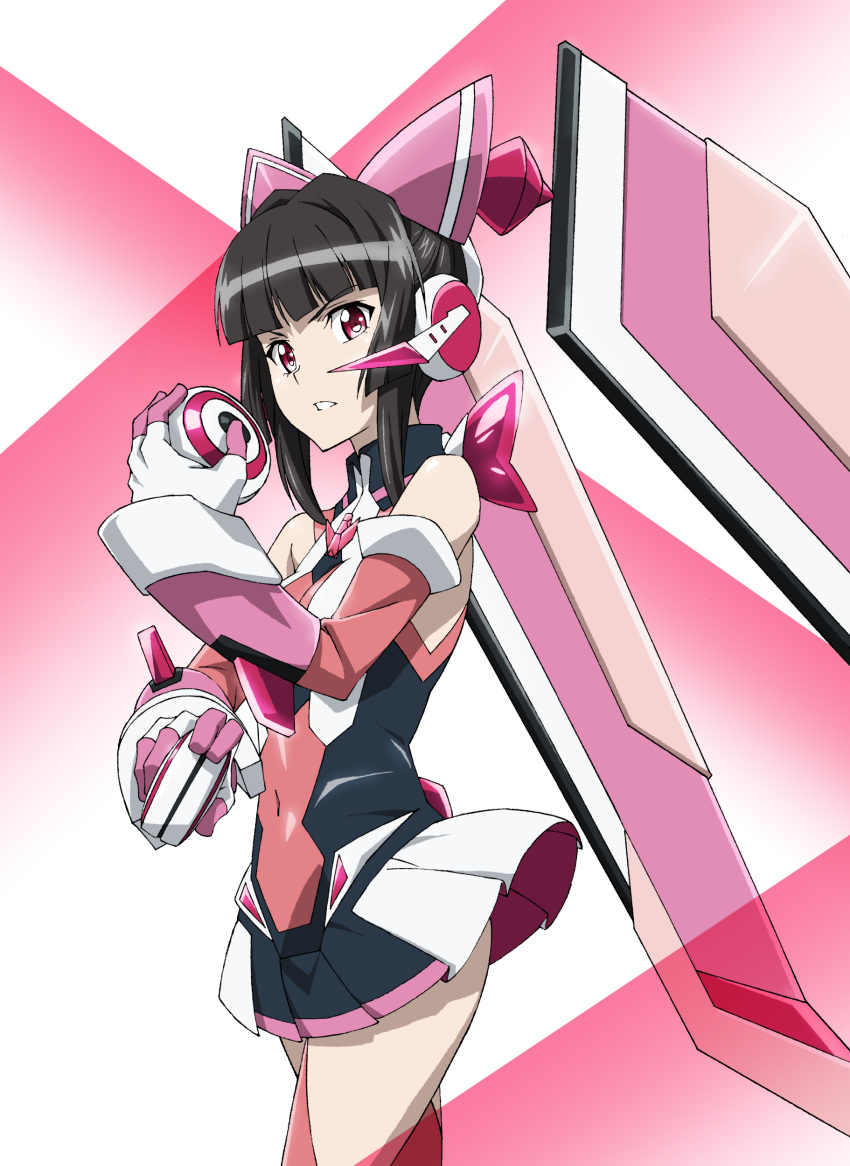 absurdres bangs bare_shoulders black_hair blunt_bangs breasts commentary_request covered_navel cowboy_shot elbow_gloves gloves highres leotard miniskirt miyabi_mt-b multicolored multicolored_clothes multicolored_gloves parted_lips partial_commentary senki_zesshou_symphogear sidelocks skirt small_breasts solo tsukuyomi_shirabe twintails yo-yo