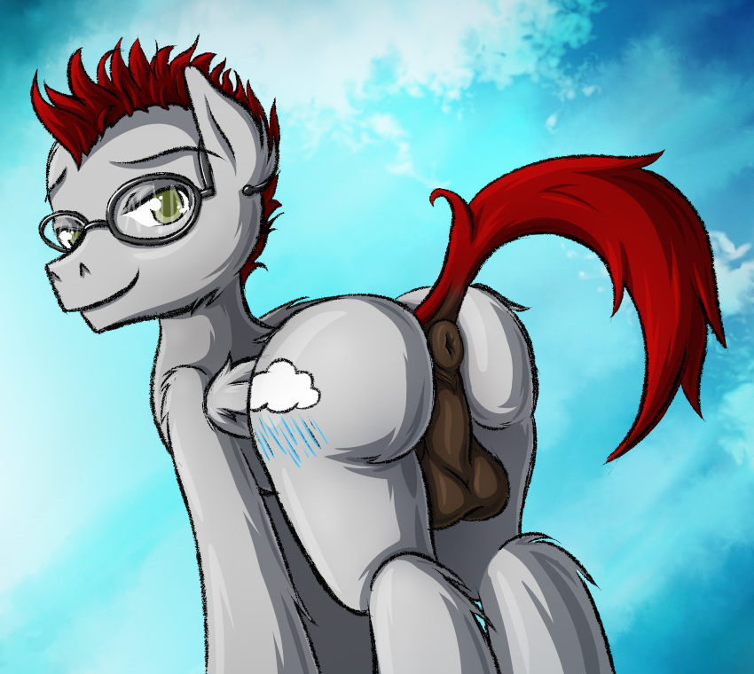 anus butt changeling cloudburst digital_media_(artwork) equine feral fur horse looking_back male mammal my_little_pony nude pegasus pony puffy_anus raised_tail simple_background solo wings xexus