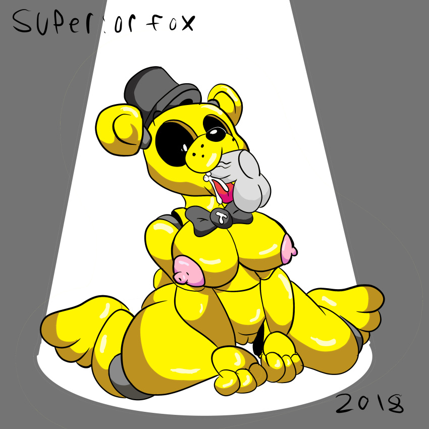 2018 animatronic anthro big_breasts bow_tie breasts crossgender cum cum_in_mouth cum_inside deep_throat disembodied_penis duo female five_nights_at_freddy's golden_freddy_(fnaf) hat machine male mammal oral oral_penetration penetration penis pussy robot solo_focus superiorfoxdafox video_games