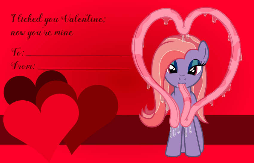 &lt;3 akaname badumsquish english_text equine fan_character female hair holidays horse long_tongue mammal my_little_pony pink_hair pony prehensile_tongue saliva text tongue valentine's_day youkai