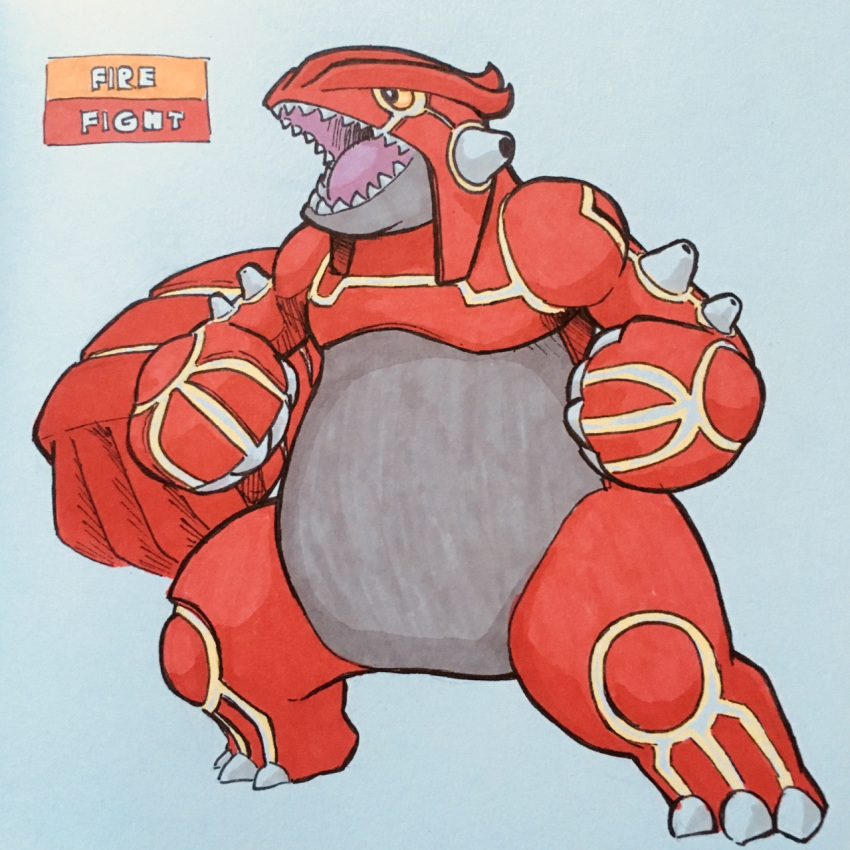 2018 3_toes 4_fingers ambiguous_gender anthro belly biped claws english_text exoskeleton featureless_crotch firefightdex fist front_view full-length_portrait grey_skin groudon hatching_(technique) hi_res legendary_pok&eacute;mon looking_away marker_(artwork) mfanjul mixed_media nintendo no_sclera nude open_mouth orange_eyes overweight overweight_ambiguous pen_(artwork) pink_tongue pok&eacute;mon pok&eacute;mon_(species) portrait prehensile_tail red_exoskeleton reptile roaring scalie shadow sharp_teeth simple_background solo spikes spread_legs spreading standing striped_exoskeleton stripes tail_hand teeth text toe_claws toes tongue toony traditional_media_(artwork) two_tone_exoskeleton video_games white_background white_claws wide_stance yellow_exoskeleton yellow_stripes