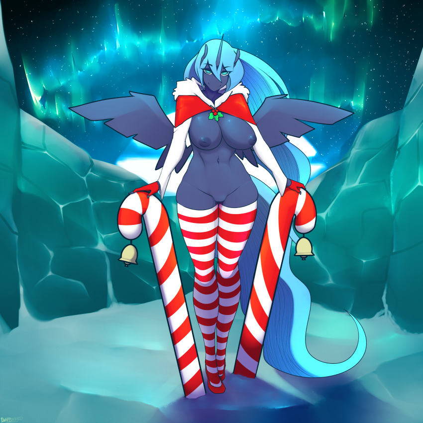 anthro breasts candy candy_cane christmas clothing da3rd equine female food footwear friendship_is_magic holidays horn legwear mammal my_little_pony nipples princess_luna_(mlp) pussy shoes solo standing thigh_highs wide_hips winged_unicorn wings