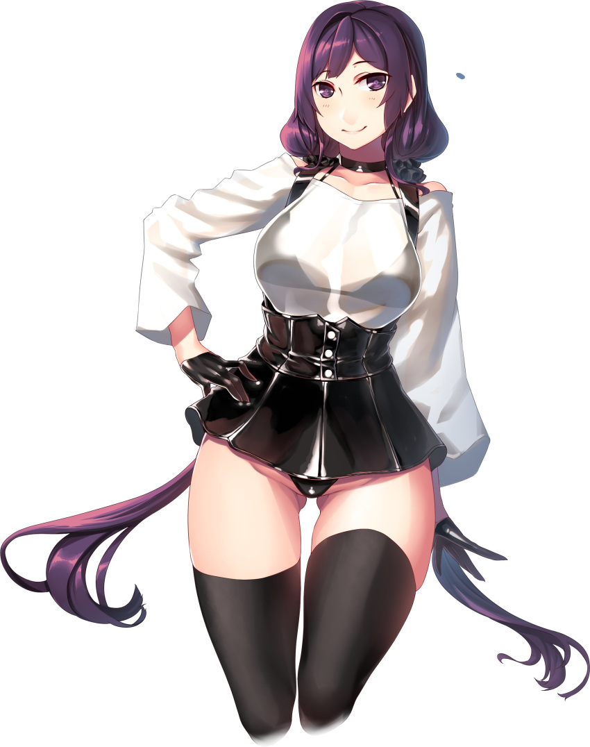 absurdres black_gloves black_panties blush bra breasts female_admiral_(kantai_collection) gloves half_gloves hiememiko highres kantai_collection large_breasts long_hair looking_at_viewer original panties purple_eyes purple_hair see-through skirt twintails underwear