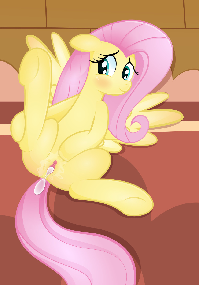 after_sex blue_eyes blush cum cum_inside equine eyelashes feathered_wings feathers female feral fluttershy_(mlp) friendship_is_magic hair hi_res horse mammal my_little_pony pegasus pink_hair pony pussy rainbownspeedash spread_legs spreading table wings