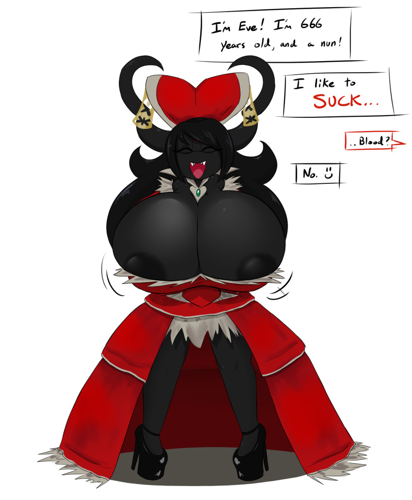 angelthecatgirl big_breasts breasts eve_(angelthecatgirl) eve_(tboi) female hi_res huge_breasts hyper hyper_breasts nipple_slip red_dress solo vampire