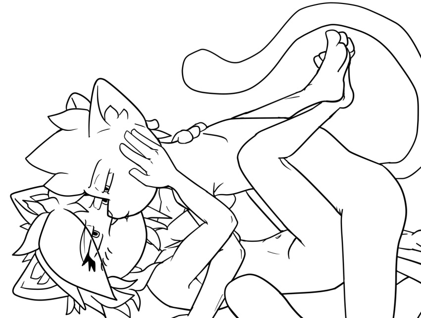 4_toes aeris_(vg_cats) bed bite breasts butt cat damnpinkcat duo feline female kissing leo_(vg_cats) lying male male/female mammal missionary_position monochrome navel nude on_back on_bed romantic_couple sex tears toes vg_cats