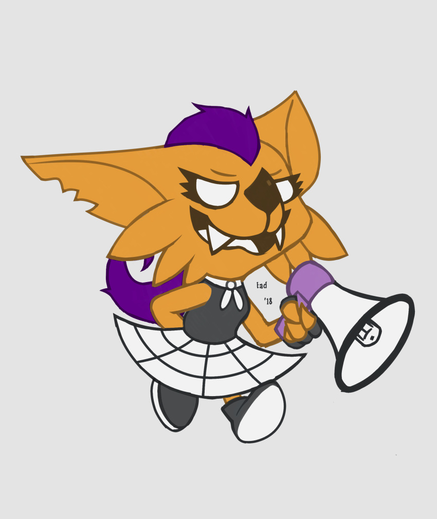 2018 bat bratgirl clothed clothing crash_bandicoot_(series) digital_media_(artwork) female footwear fur hair hi_res humanoid laugh long_hair mammal megaphone orange_fur pinup pose purple_fur rat rodent skirt solo tad video_games walking