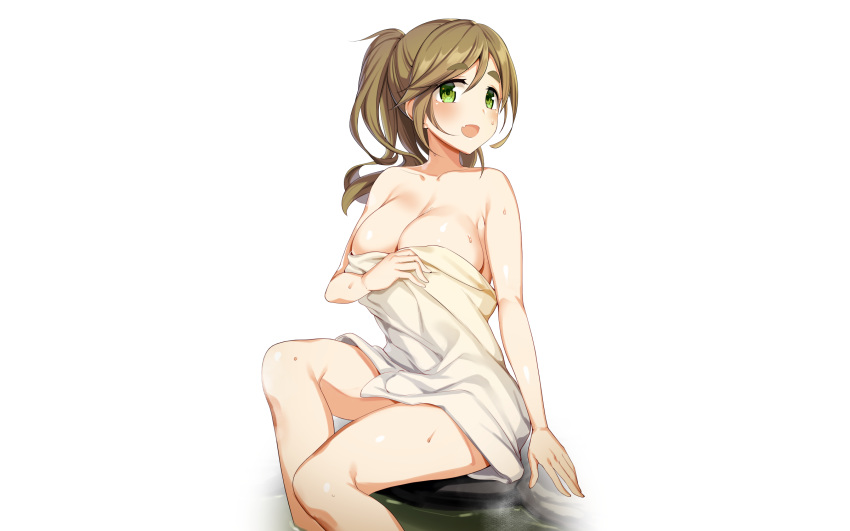 breast_hold breasts cleavage ikomochi inuyama_aoi photoshop towel wet white