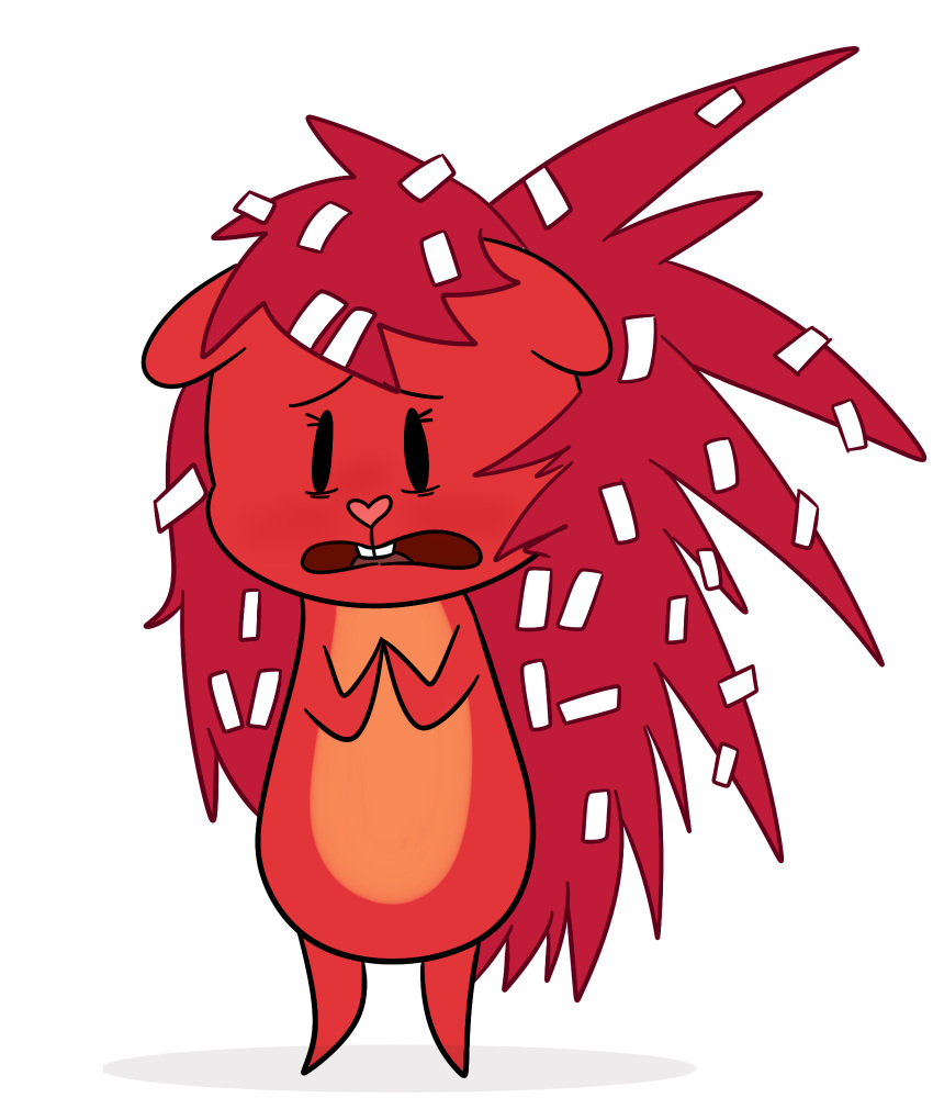 2018 blush buckteeth flaky_(htf) fur gld_fsh hair loss mammal porcupine red_fur red_hair rodent simple_background solo standing teeth toony white_background