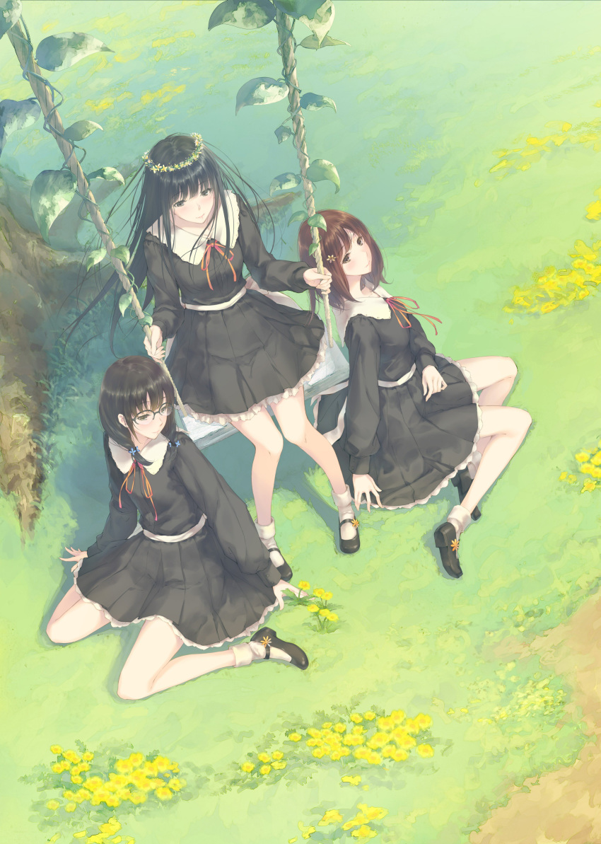 flowers hanabishi_rikka innocent_grey kousaka_mayuri megane seifuku shirahane_suou sugina_miki