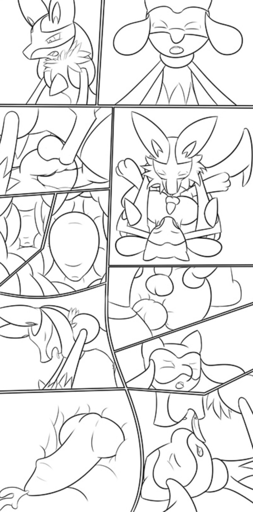 2016 anal anal_knotting anal_penetration anthro balls butt comic cum cum_in_ass cum_inside erection eyes_closed hi_res knot knotting licking lucario lying male male/male missionary_position monochrome nintendo nude on_back open_mouth penetration penis pok&eacute;mon pok&eacute;mon_(species) randomlucario_(artist) riolu sex spread_legs spreading tongue tongue_out video_games