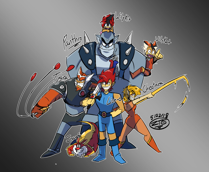 cat cheetara english_text feline female grin hair holding_object holding_weapon lion-o male mammal melee_weapon nunchaku open_mouth open_smile panthro polearm red_hair sibling smile snarf spiky_hair staff sword text thundercats thundercats_roar twins tygra weapon whip wilykat wilykit