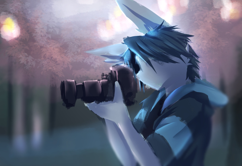 2017 anthro blurred_background bust_portrait camera clothed clothing depth_of_field digital_media_(artwork) euca_(repeat) fur grey_fur hair hi_res holding_camera holding_object hoodie long_ears looking_away male mammal photography portrait repeat_(visual_novel) shirokoi short_hair side_view speedpaint