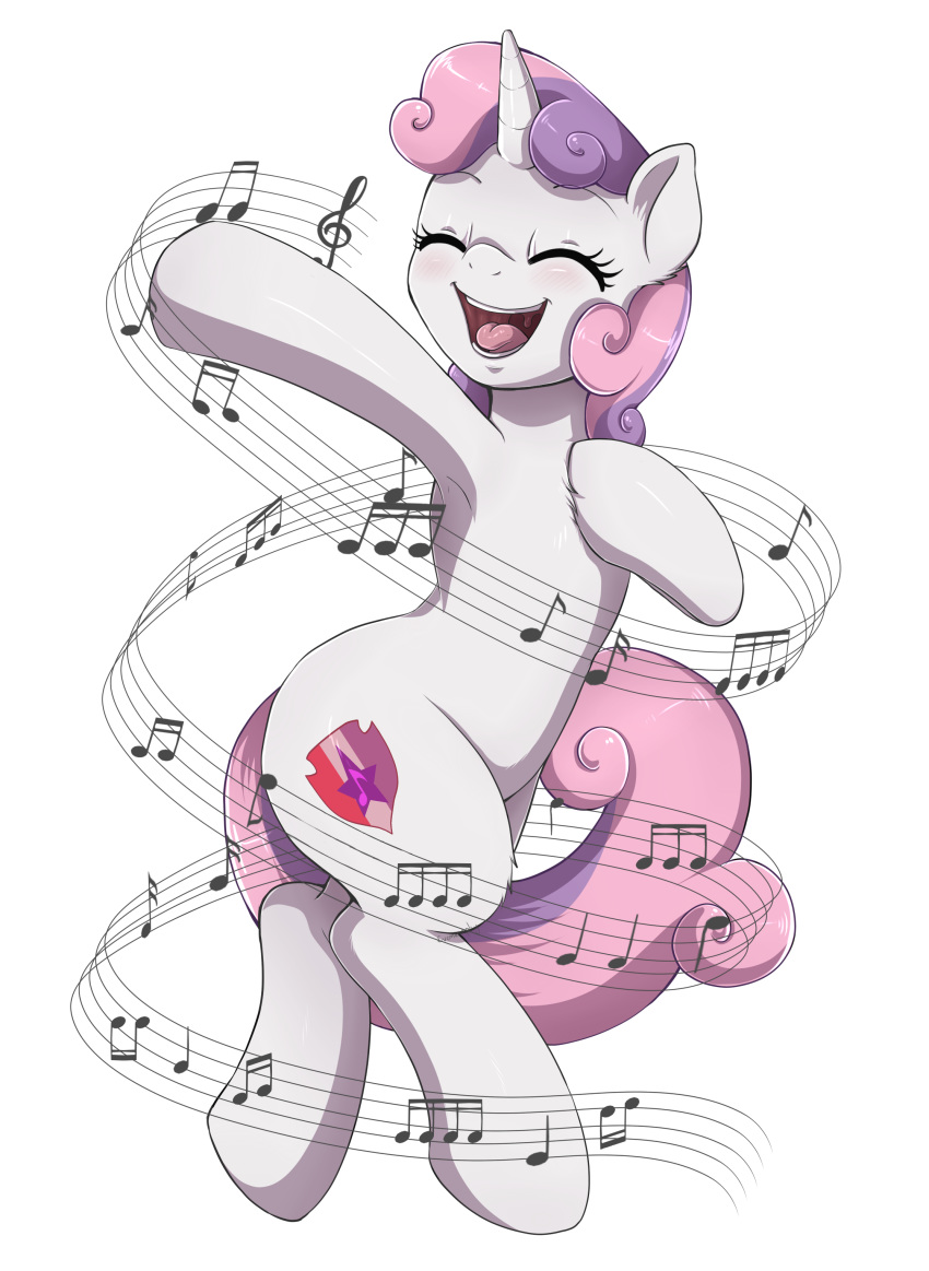 2018 absurd_res alpha_channel cutie_mark digital_media_(artwork) equine evomanaphy eyelashes eyes_closed female feral friendship_is_magic hair hi_res horn mammal multicolored_hair multicolored_tail musical_note my_little_pony open_mouth simple_background singing solo sweetie_belle_(mlp) transparent_background two_tone_hair unicorn