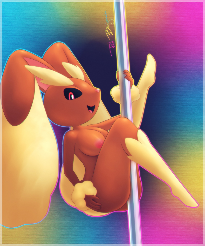 anthro breasts butt dancing female lagomorph lopunny mammal nintendo nipples nude pok&eacute;mon pok&eacute;mon_(species) pole pole_dancing sirredbenjamin solo video_games