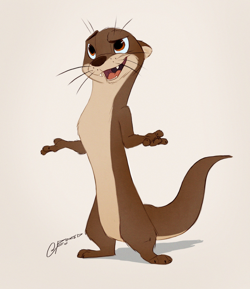 2017 3_toes 4_fingers absurd_res anthro brown_eyes brown_fur countershade_torso countershading fur grainy hi_res mammal mustelid otter pointedfox raised_eyebrow signature simple_background solo tan_background tan_countershading toes whiskers