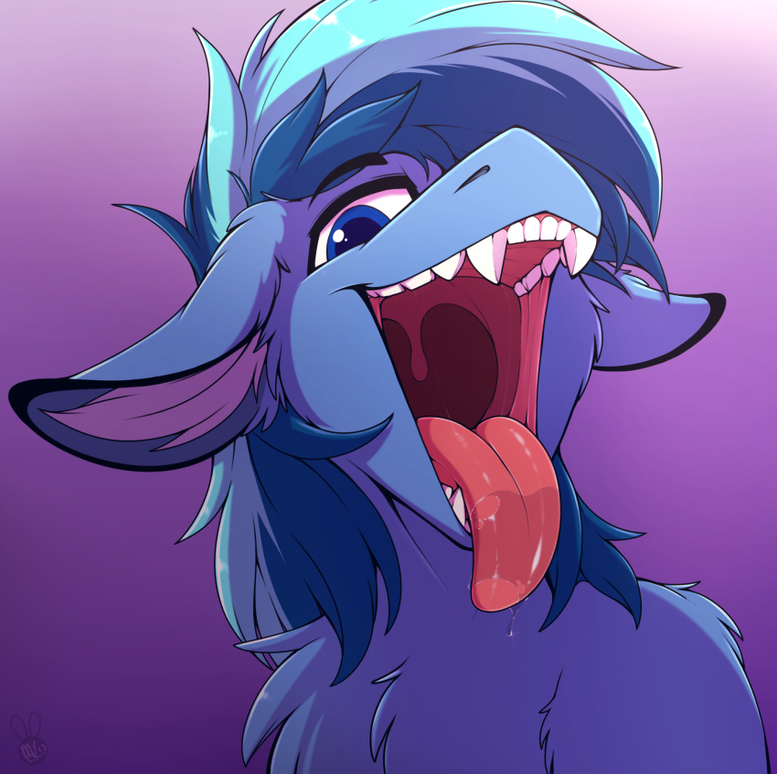 ambiguous_gender blue_eyes blue_fur blue_hair equine fan_character fur gradient_background hair horse mammal meggchan mouth_shot my_little_pony open_mouth pony purple_background simple_background solo teeth tongue tongue_out vore