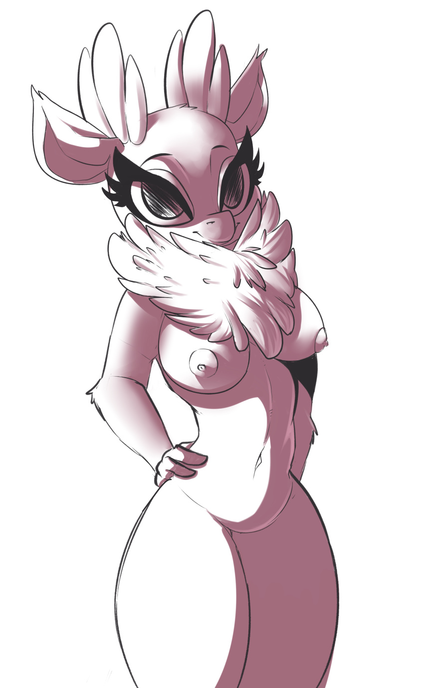 2016 anthro anthrofied areola breasts cervine eyebrows eyelashes female fur hi_res looking_at_viewer mammal navel neck_tuft nipples nude reindeer simple_background solo sourspot them's_fightin'_herds tuft velvet_reindeer_(tfh) white_background