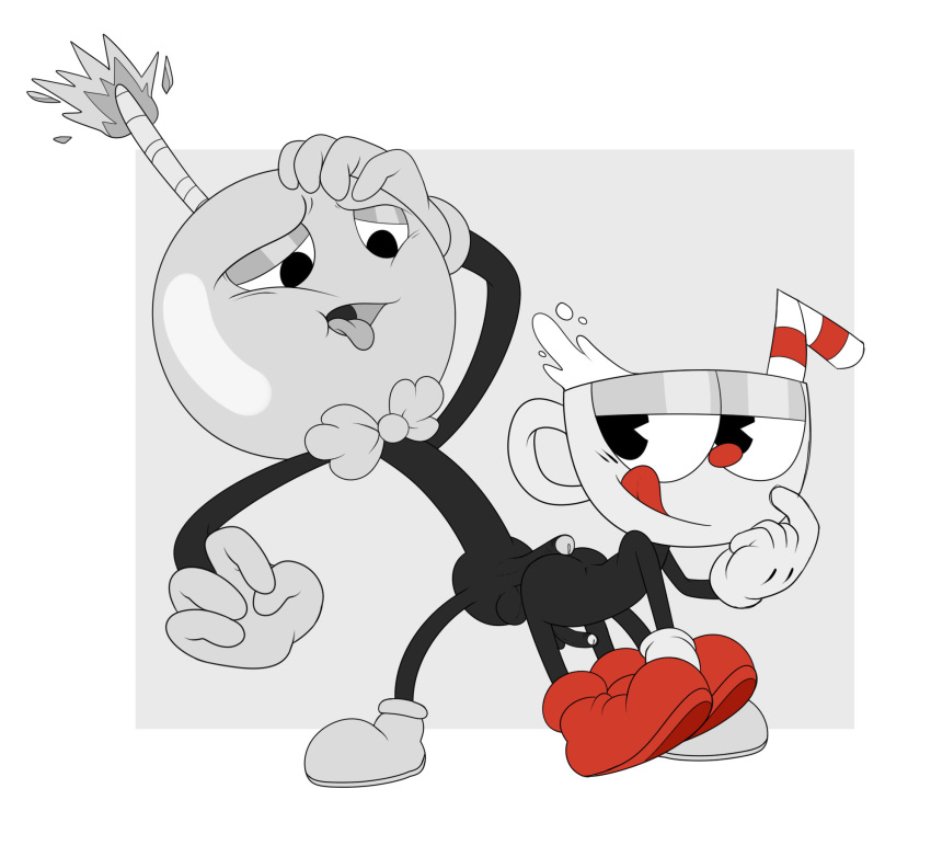 animate_inanimate balls cartoon_network cuphead_(character) cuphead_(game) duo enookie hot_dogging julius_oppenheimmer_jr. male male/male nightmare_fuel not_furry object_head penis the_amazing_world_of_gumball tongue