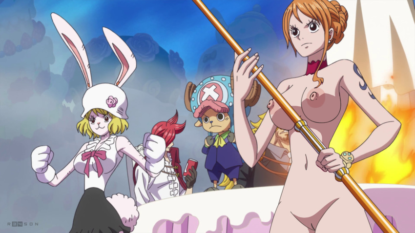 nami_(one_piece) nude_filter one_piece r34son third-party_edit