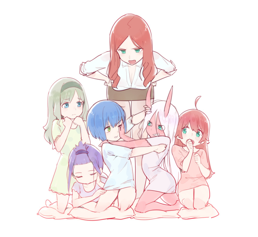 cleavage darling_in_the_franxx gorgeous_mushroom horns ichigo_(darling_in_the_franxx) ikuno_(darling_in_the_franxx) kokoro_(darling_in_the_franxx) miku_(darling_in_the_franxx) nana_(darling_in_the_franxx) pajama zero_two_(darling_in_the_franxx)