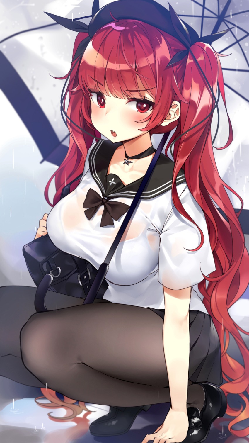 azur_lane bra honolulu_(azur_lane) hym9594 pantyhose see_through seifuku umbrella