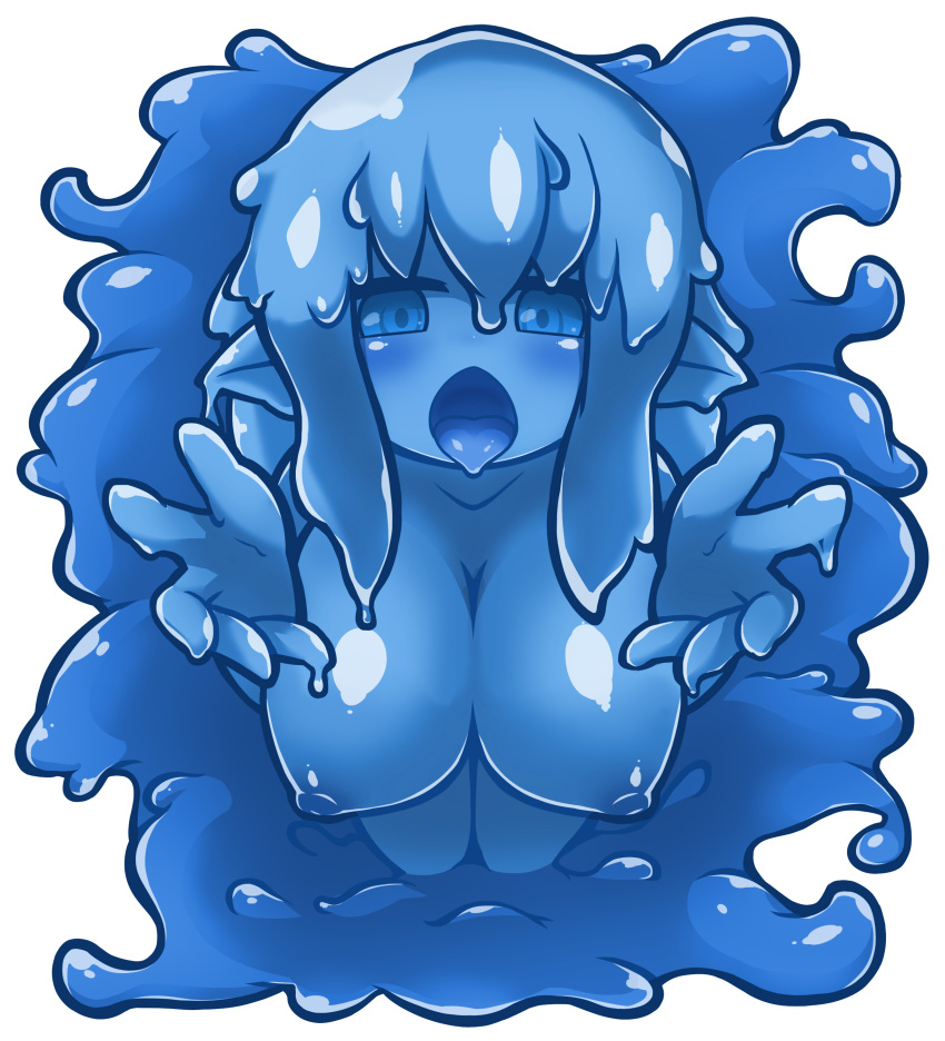 1girl breasts female goo_girl highres monster_girl nipples open_mouth original pointy_ears solo tongue tongue_out tunberuku