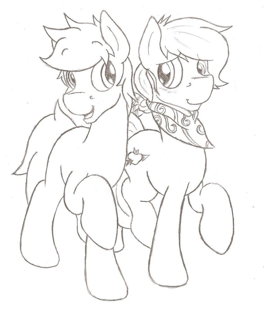 ambiguous_gender cutie_mark denzeltip duo earth_pony equine fan_character feral hi_res horse mammal monochrome my_little_pony pony smile