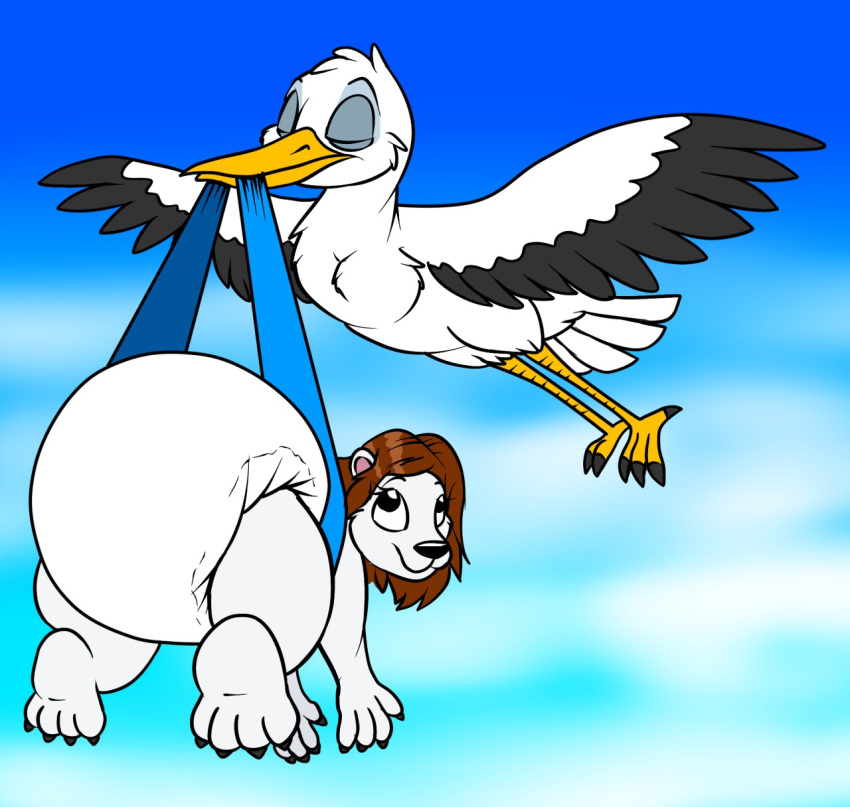 avian bear bird diaper mammal pidgopidgey_(artist) polar_bear stork stork_delivery