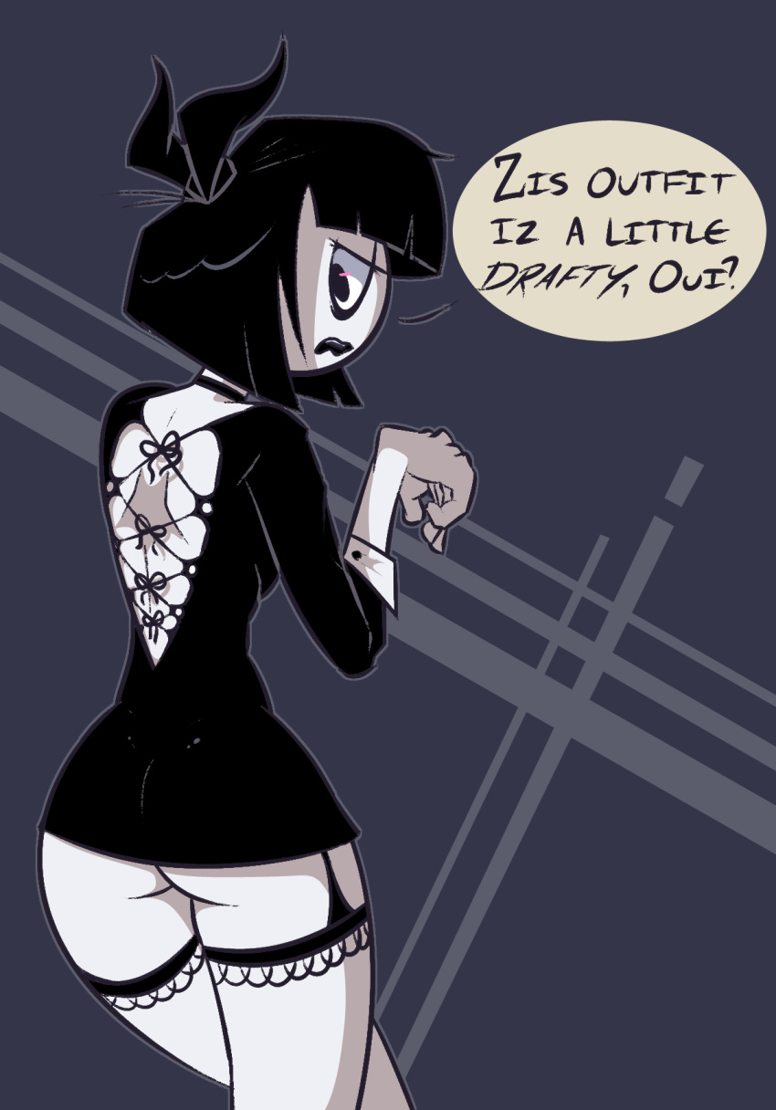 1girl ass black_hair creepy_susie dabble goth gothic short_hair solo the_oblongs thighhighs