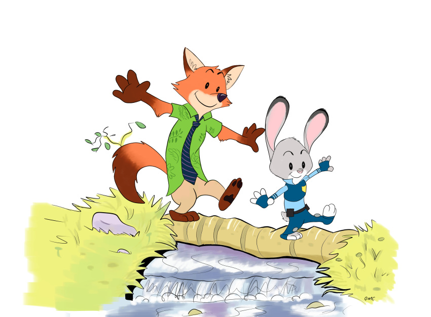 2018 anthro calvin_and_hobbes canine clothed clothing disney female fox fur hi_res judy_hopps lagomorph male mammal nick_wilde orange_fur quirky-middle-child rabbit simple_background zootopia