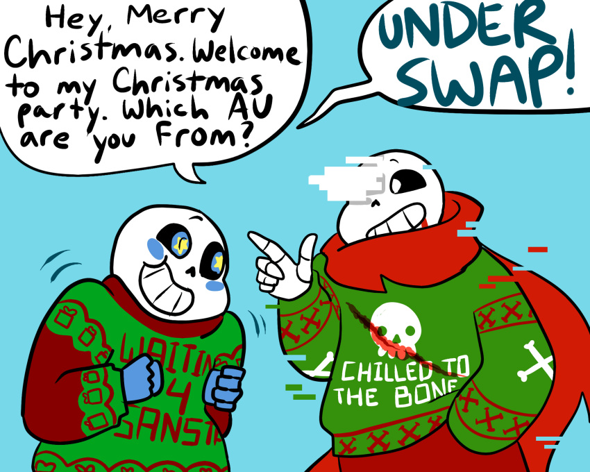 5:4 aftertale alternate_universe animated_skeleton blood blush bone clothed clothing dialogue duo english_text geno_sans_(aftertale) glitch loverofpiggies not_furry sans_(underswap) skeleton text undead underswap undertale video_games wounded