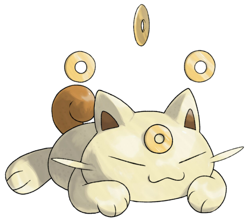 closed_eyes coin commentary creature english_commentary etherealhaze full_body koonya lying no_humans on_stomach pokemon pokemon_(creature) pokemon_gsc_beta solo sugimori_ken_(style) transparent_background white_cat