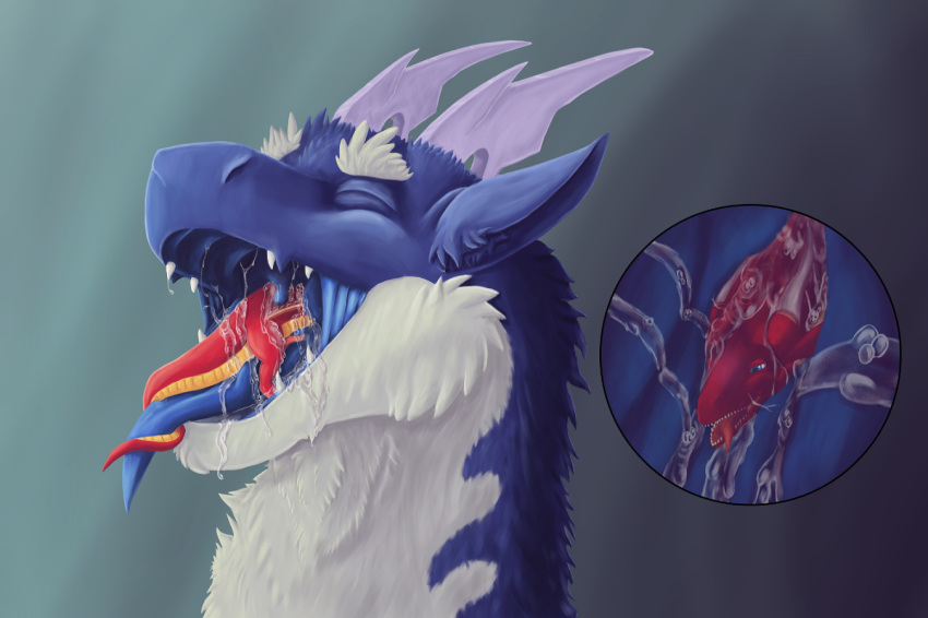2018 ashtalon blue_fur blue_insides blue_tongue dragon dripping drooling duo eating etriuswhite eyes_closed feral fluffy food fur furred_dragon gaping_mouth head_first hi_res horn hungry internal licking lothar male male/male male_pred male_prey mouth_shot multicolored_fur open_mouth oral_vore penis saliva scalie sex size_difference slimy slurping swallowing teeth throat tongue tongue_out tuft two_tone_fur uvula vore wet white_fur
