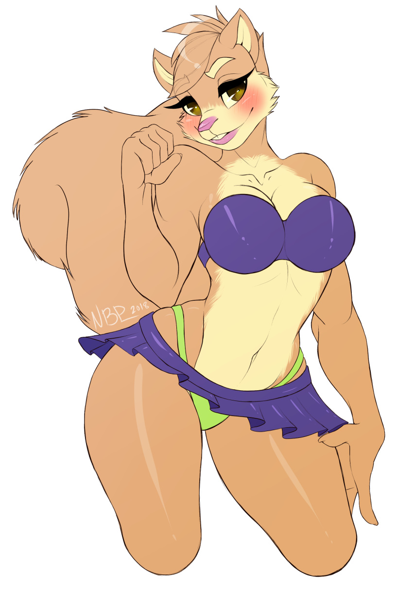 2018 alpha_channel anthro bare_shoulders blush breasts buckteeth cleavage clothed clothing female hi_res looking_at_viewer mammal midriff miniskirt navel nickelodeon nightmarebearpuff panties rodent sandy_cheeks signature simple_background skirt smile solo spongebob_squarepants squirrel strapless teeth transparent_background underwear