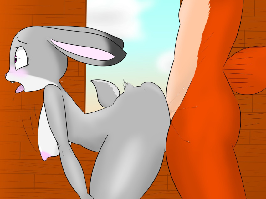 ambiguous_penetration anthro anthro_on_anthro blush breasts canine disney duo faceless_male female female_focus fox from_behind_position interspecies judy_hopps lagomorph male male/female male_penetrating mammal nick_wilde nipples nude open_mouth penetration rabbit sex solo_focus teeth tongue tongue_out tonytoran zootopia