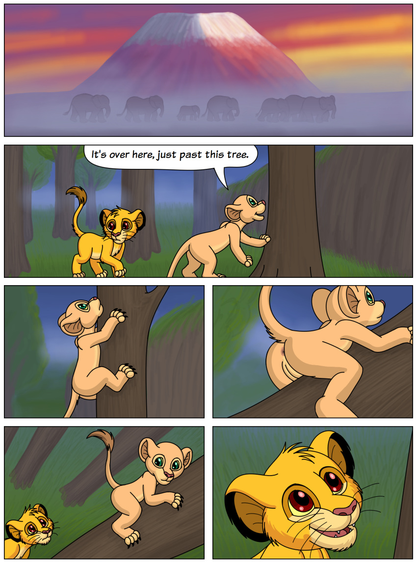 anus claws climbing comic cub disney elephant felid feline female fur lion male mammal nala open_mouth pantherine proboscidean pussy simba text the_lion_king tree voyeur whoreomatic young