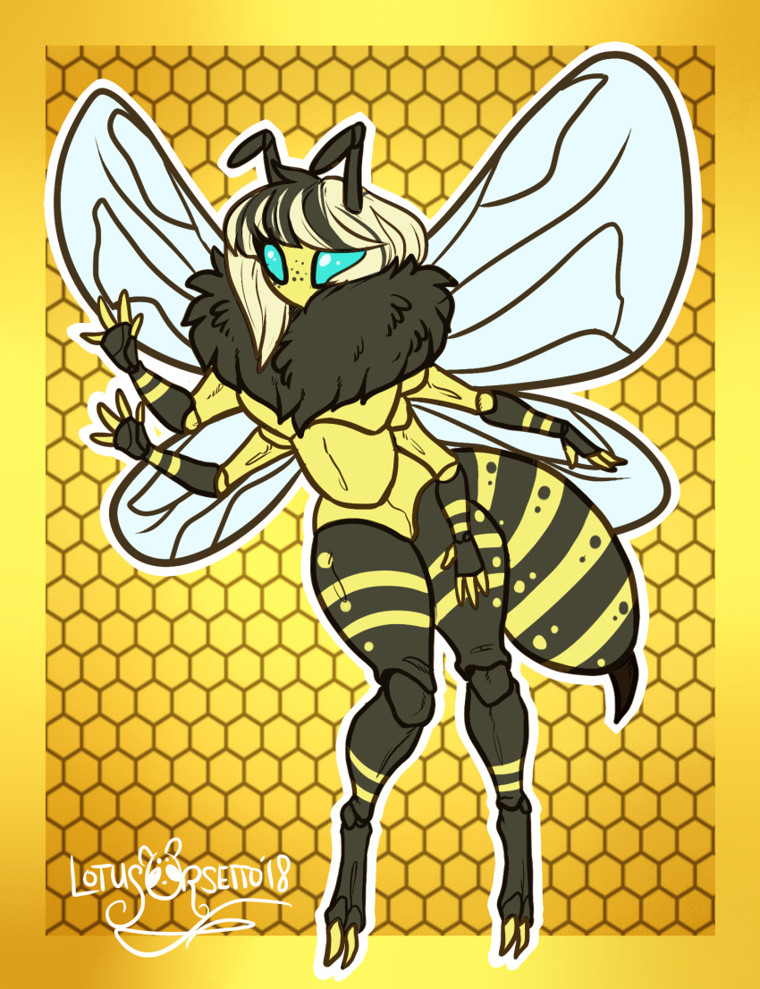 4_arms antennae anthro arthropod bee female honeybee insect lotusaur multi_arm multi_limb neck_tuft thick_thighs tuft voluptuous wings