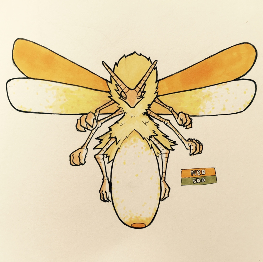 2017 3_fingers 4_wings 6_arms abdomen alternate_color alternate_species ambiguous_gender arthropod blaziken english_text fak&eacute;mon feral firefightdex fluffy front_view full-length_portrait fur hatching_(technique) horn insect insect_wings marker_(artwork) mfanjul misleading_thumbnail mixed_media multi_wing neck_tuft nintendo orange_eyes orange_fur orange_theme orange_wings pen_(artwork) pok&eacute;mon pok&eacute;mon_(species) portrait shadow simple_background slit_pupils solo suspended_in_midair text toony traditional_media_(artwork) tuft video_games warm_colors white_background wings