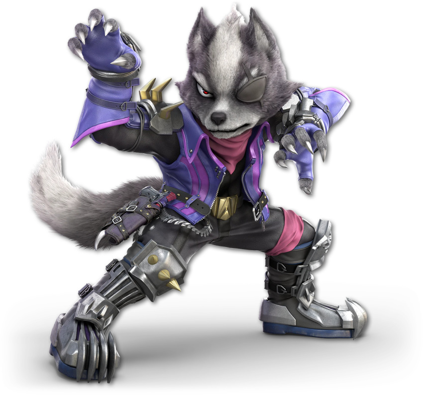 anthro canine claws clothing eye_patch eyewear fur grey_fur male mammal nintendo red_eyes star_fox super_smash_bros super_smash_bros._ultimate video_games wolf wolf_o'donnell