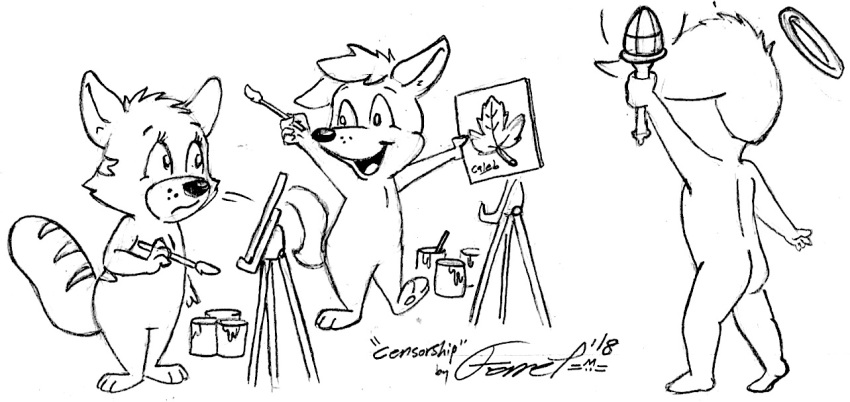 2018 anthro artist barefoot bottomless butt caleb canine cat censored clothed clothing comic cub daww dog feline ghost human humor invalid_tag jackie mammal nude pads_(disambiguation) paint sketch spirit timmy toes toony traditional_media_(artwork) young
