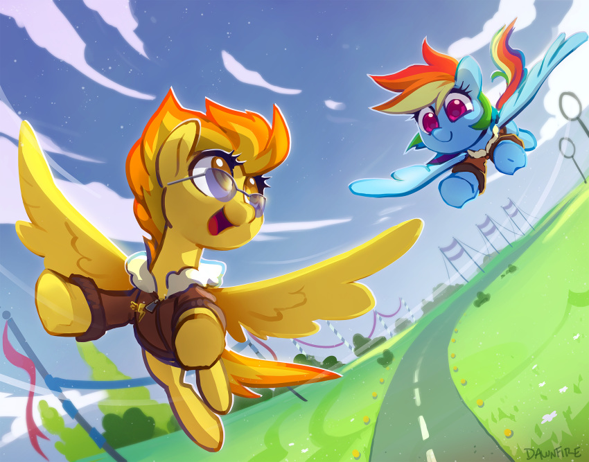 2018 blue_feathers celebi-yoshi clothed clothing cloud coat cute duo equine eyelashes eyewear feathered_wings feathers female feral flying friendship_is_magic hair happy hi_res hooves looking_back mammal multicolored_hair my_little_pony open_mouth open_smile orange_eyes orange_hair outside pegasus purple_eyes rainbow_dash_(mlp) rainbow_hair signature sky smile spitfire_(mlp) spread_wings sunglasses tongue underhoof wings wonderbolts_(mlp) yellow_feathers