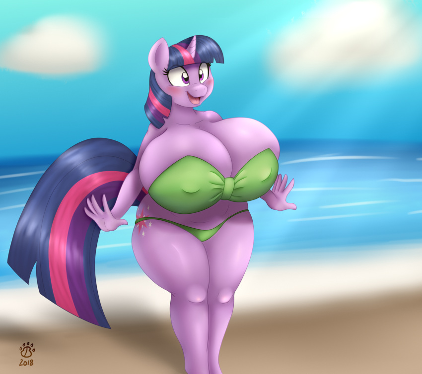 09hankris 2018 anthro anthrofied badgerben beach big_breasts bikini breasts clothing equine female friendship_is_magic horn mammal my_little_pony nipple_bulge pose seaside solo swimsuit thick_thighs twilight_sparkle_(mlp) unicorn wide_hips