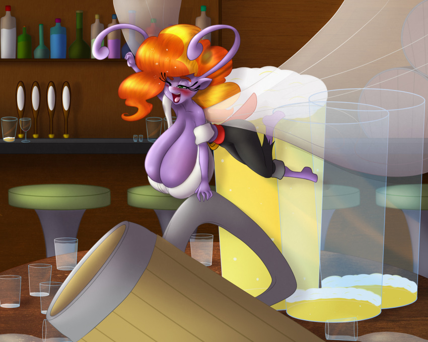 09hankris 2018 alcohol anthro anthrofied bar beer beverage big_breasts blush breasts breezie cleavage clothed clothing cutlass equine fan_character female hi_res insect_wings mammal marauder6272 melee_weapon my_little_pony pirate shots solo sword weapon wine wings