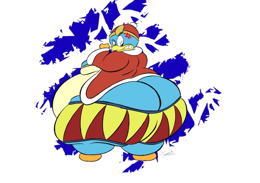 &gt;:( 2015 angry anthro avian belly big_belly big_butt bird bubble_butt bulge butt clothed clothing digital_media_(artwork) huge_butt joe-awesome93 king_dedede kirby_(series) looking_down male nintendo overweight pants penguin robe simple_background solo thick_thighs video_games