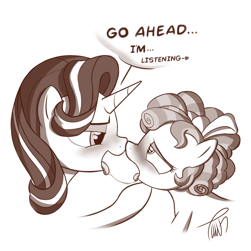 2018 blush cozy_glow_(mlp) duo english_text equine female female/female feral friendship_is_magic horn kissing mammal monochrome my_little_pony saliva saliva_string sepia simple_background starlight_glimmer_(mlp) text tongue tongue_out unicorn unicorn_horn unknown_artist white_background
