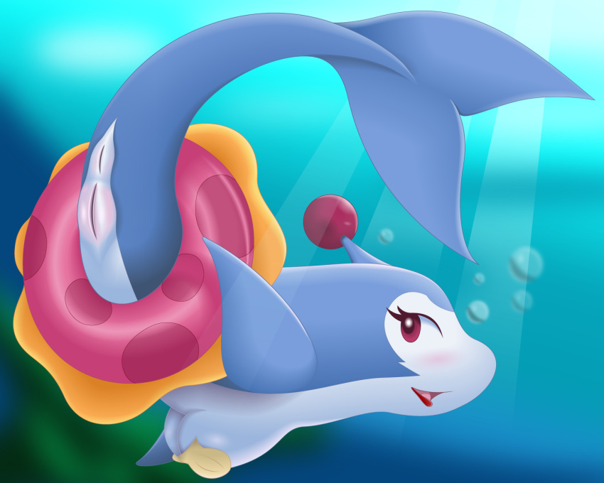 2018 animal_genitalia big_breasts blush bomberman bomberman_jetters breasts busty_feral cetacean digital_drawing_(artwork) digital_media_(artwork) dolphin dolphin_bomber eyelashes female feral fin infamousrel inflatable lipstick looking_at_viewer makeup mammal marine open_mouth pokeandpenetrate pool_toy presenting presenting_pussy pussy raised_tail rubber seashell_bra shiny slit solo swim_ring water