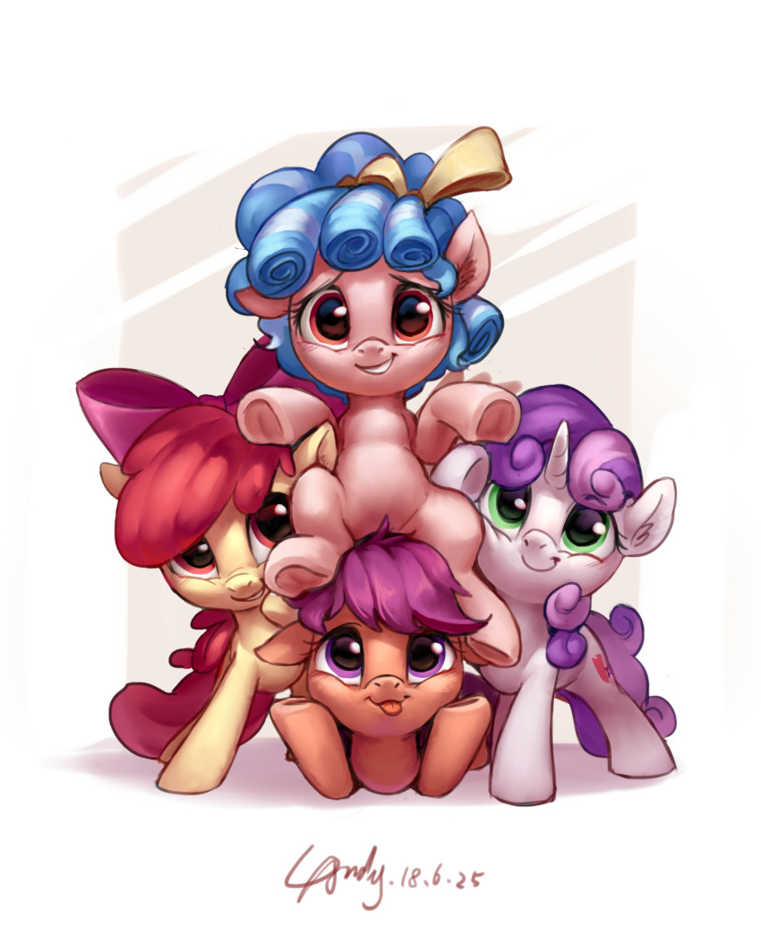 2018 apple_bloom_(mlp) cozy_glow_(mlp) cutie_mark earth_pony equine female feral friendship_is_magic group hair hair_bow hair_ribbon hi_res hooves horn horse luciferamon mammal my_little_pony pony ribbons scootaloo_(mlp) smile sweetie_belle_(mlp) tongue tongue_out unicorn young